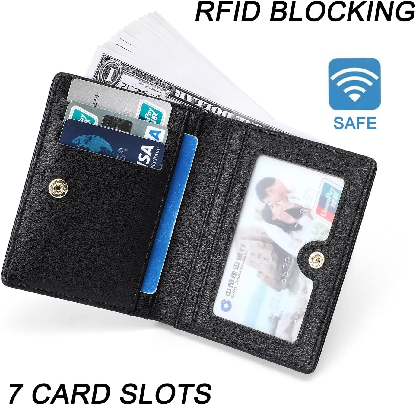 Small Women Wallet RFID Blocking Bifold Pocket Wallet Slim Compact Ladies Purse Mini Wallets For Women (Black)