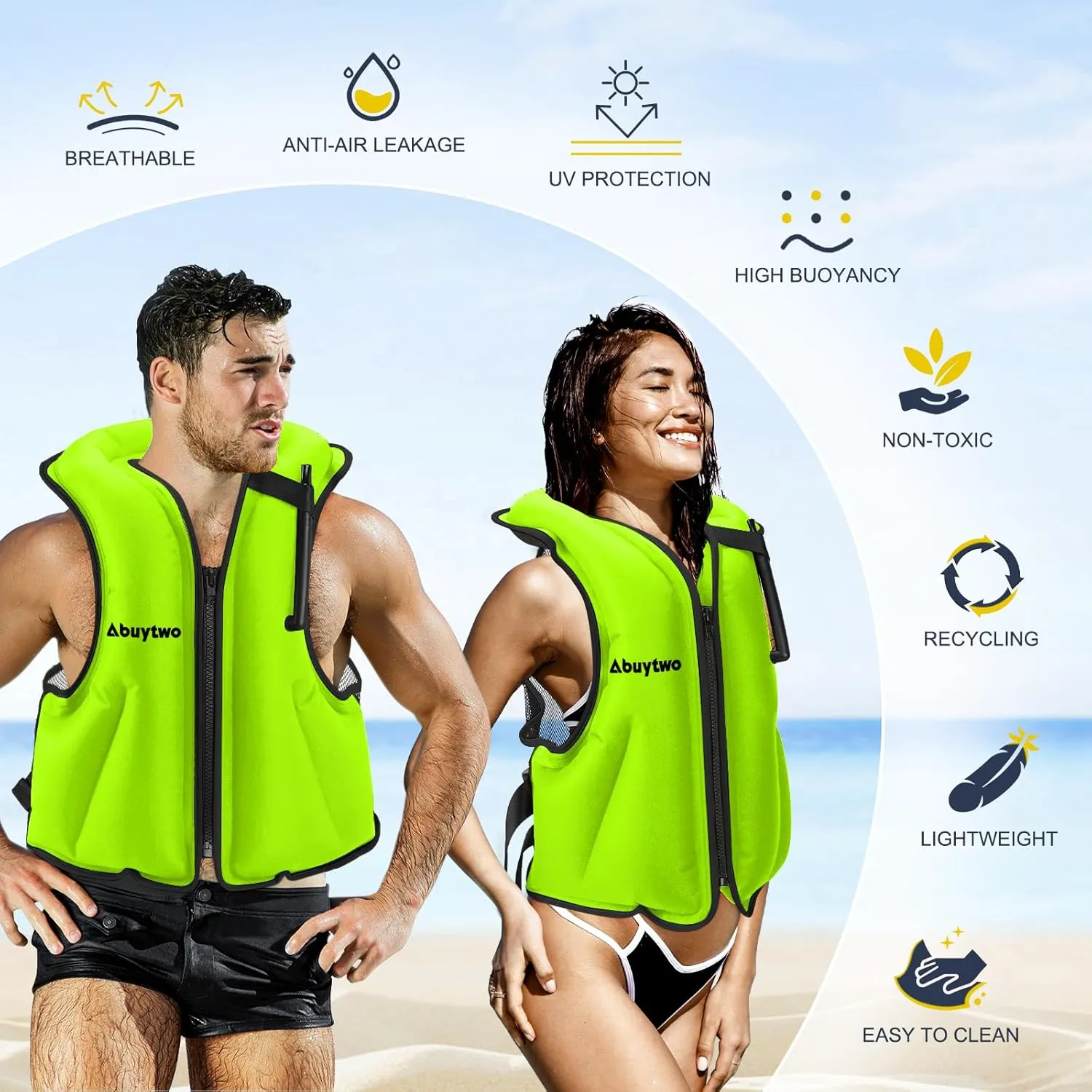 Snorkel Vests for Adults, Abuytwo Inflatable Snorkeling Vest Adjustable Waist-belt Swim Vest Snorkel Jacket Buoyancy Vest