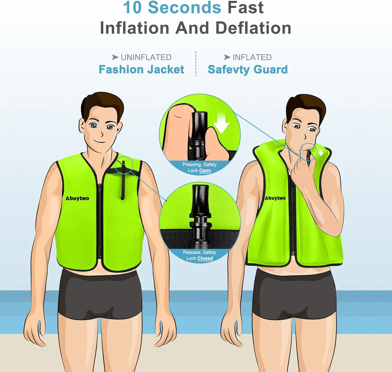 Snorkel Vests for Adults, Abuytwo Inflatable Snorkeling Vest Adjustable Waist-belt Swim Vest Snorkel Jacket Buoyancy Vest