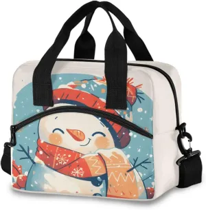Snowman Insulated Lunch Box for Women Men Reusable Lunch Bag for Office Picnic Cooler Bags with Adjustable Shoulder Strap