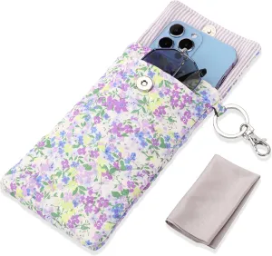 Soft Glasses Case Double Eyeglass Case Sunglasses Travel Pouch for Women Men with Key Chain