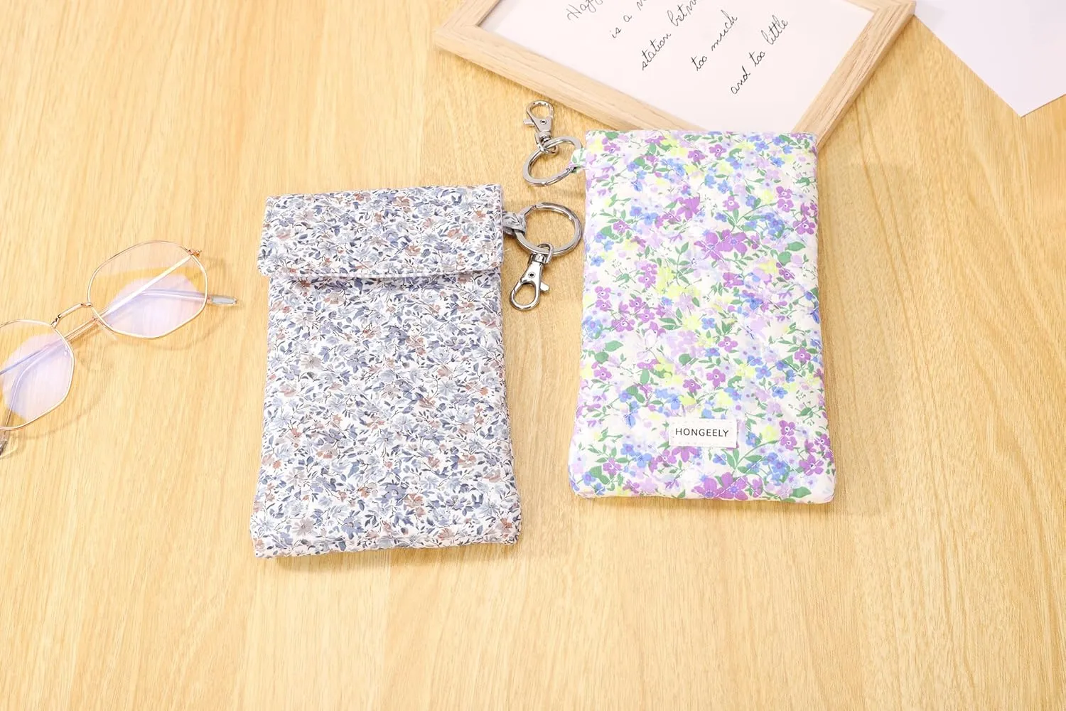 Soft Glasses Case Double Eyeglass Case Sunglasses Travel Pouch for Women Men with Key Chain