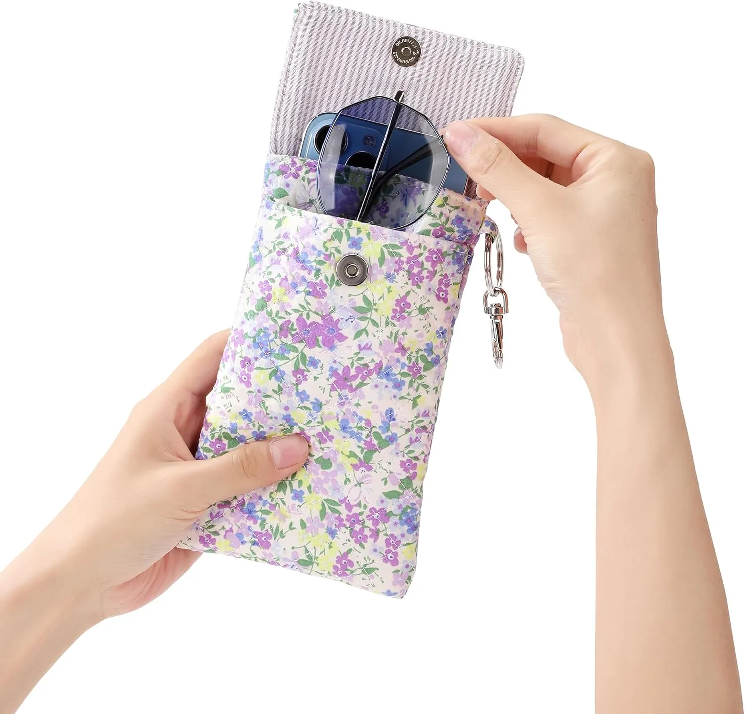 Soft Glasses Case Double Eyeglass Case Sunglasses Travel Pouch for Women Men with Key Chain