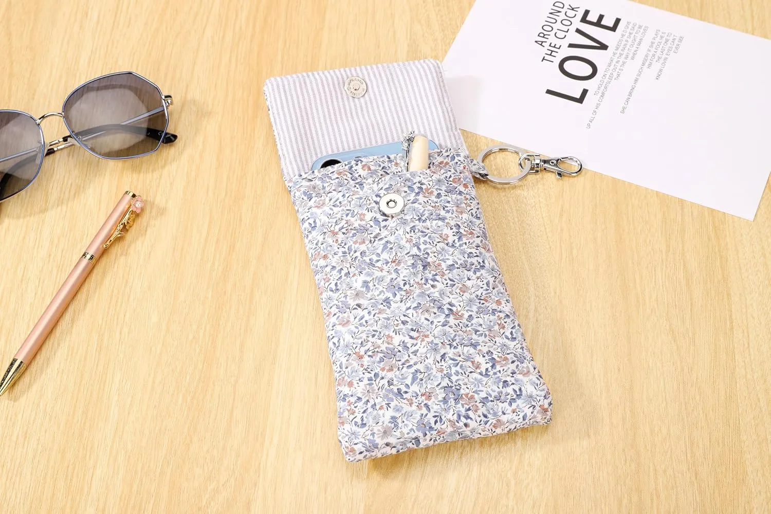Soft Glasses Case Double Eyeglass Case Sunglasses Travel Pouch for Women Men with Key Chain