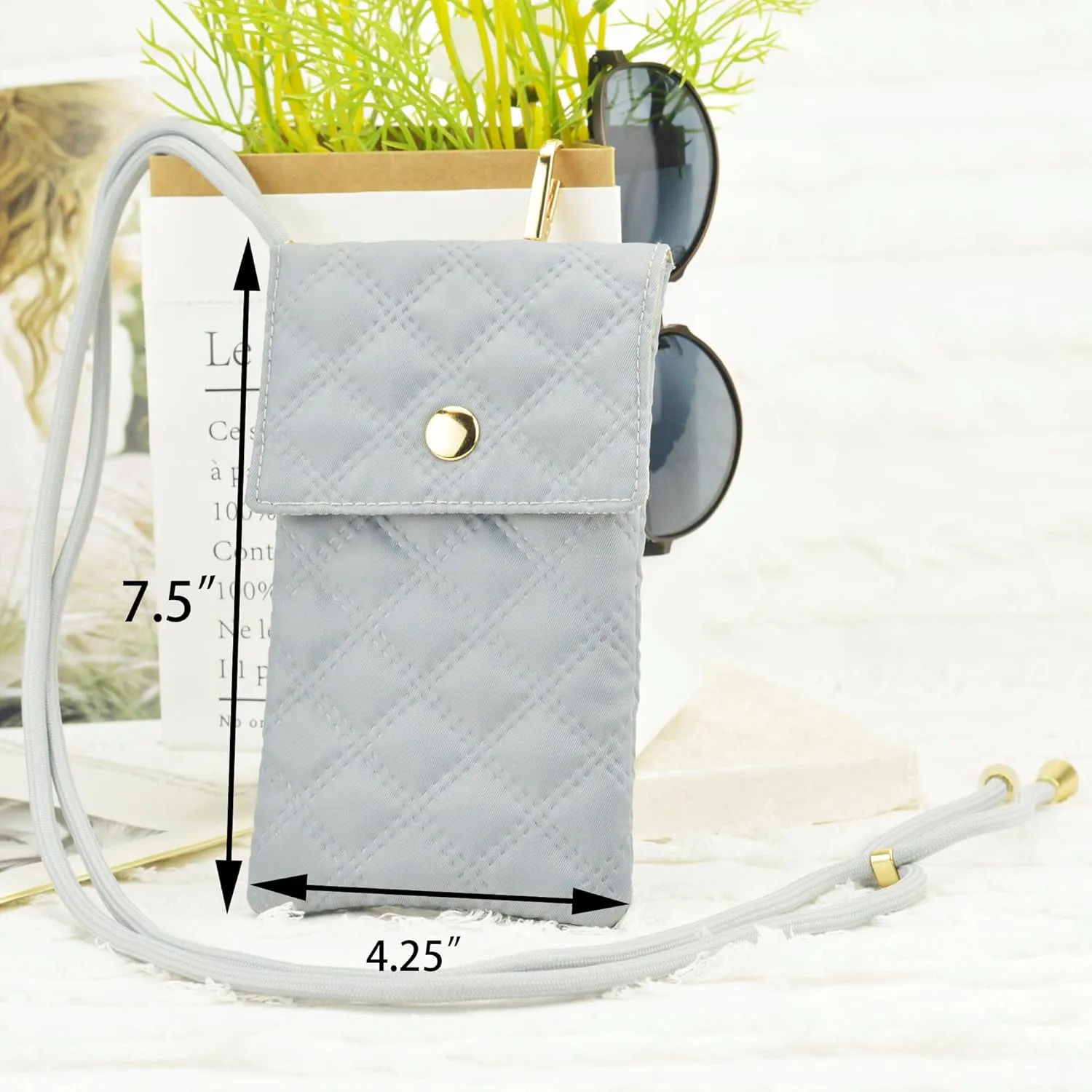 Soft Glasses Case Double Eyeglasses Case for Women with Adjustable Shoulder Strap and Key Chain Cell Phone Purse