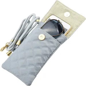 Soft Glasses Case Double Eyeglasses Case for Women with Adjustable Shoulder Strap and Key Chain Cell Phone Purse