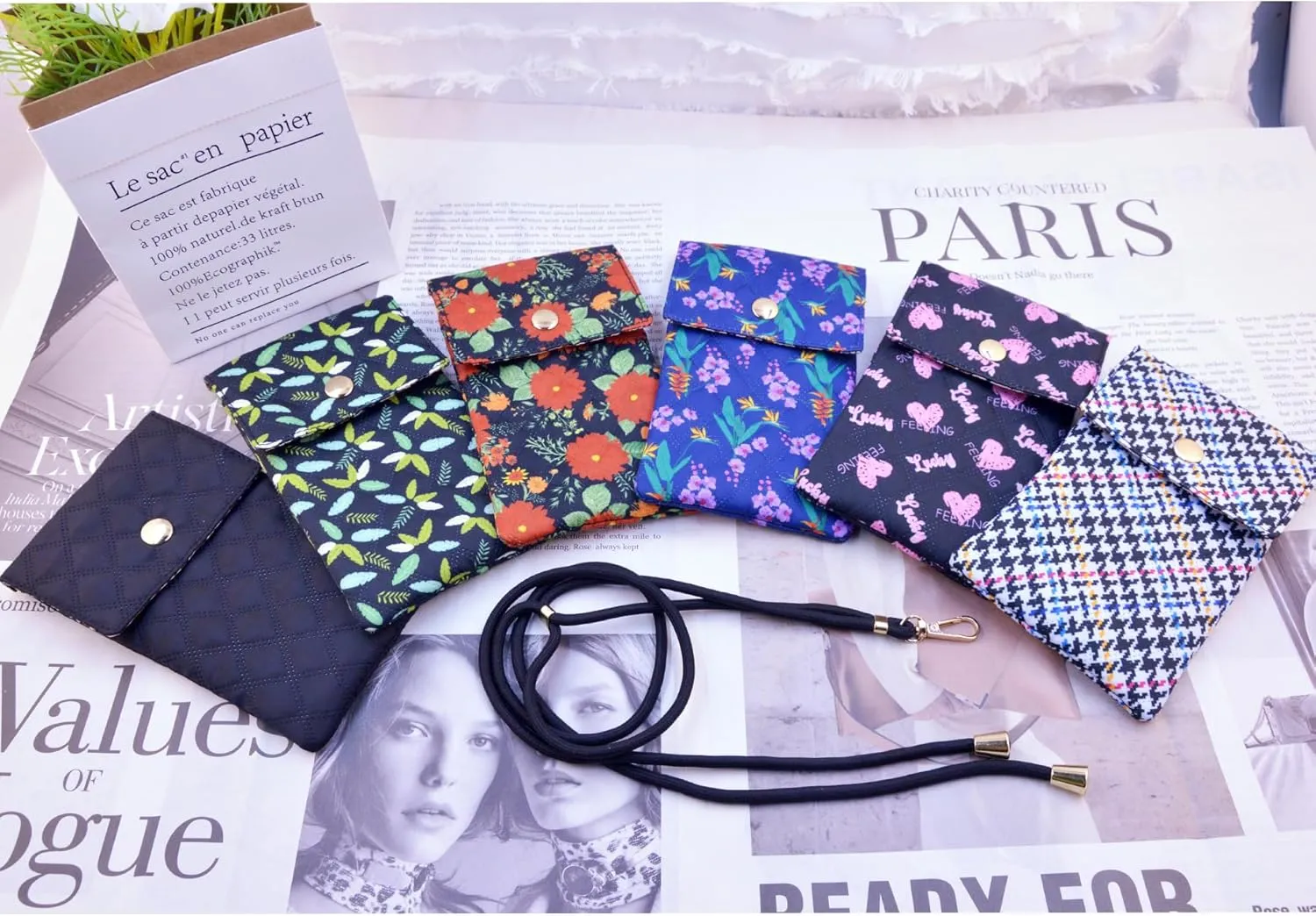 Soft Glasses Case Double Eyeglasses Case for Women with Adjustable Shoulder Strap and Key Chain Cell Phone Purse