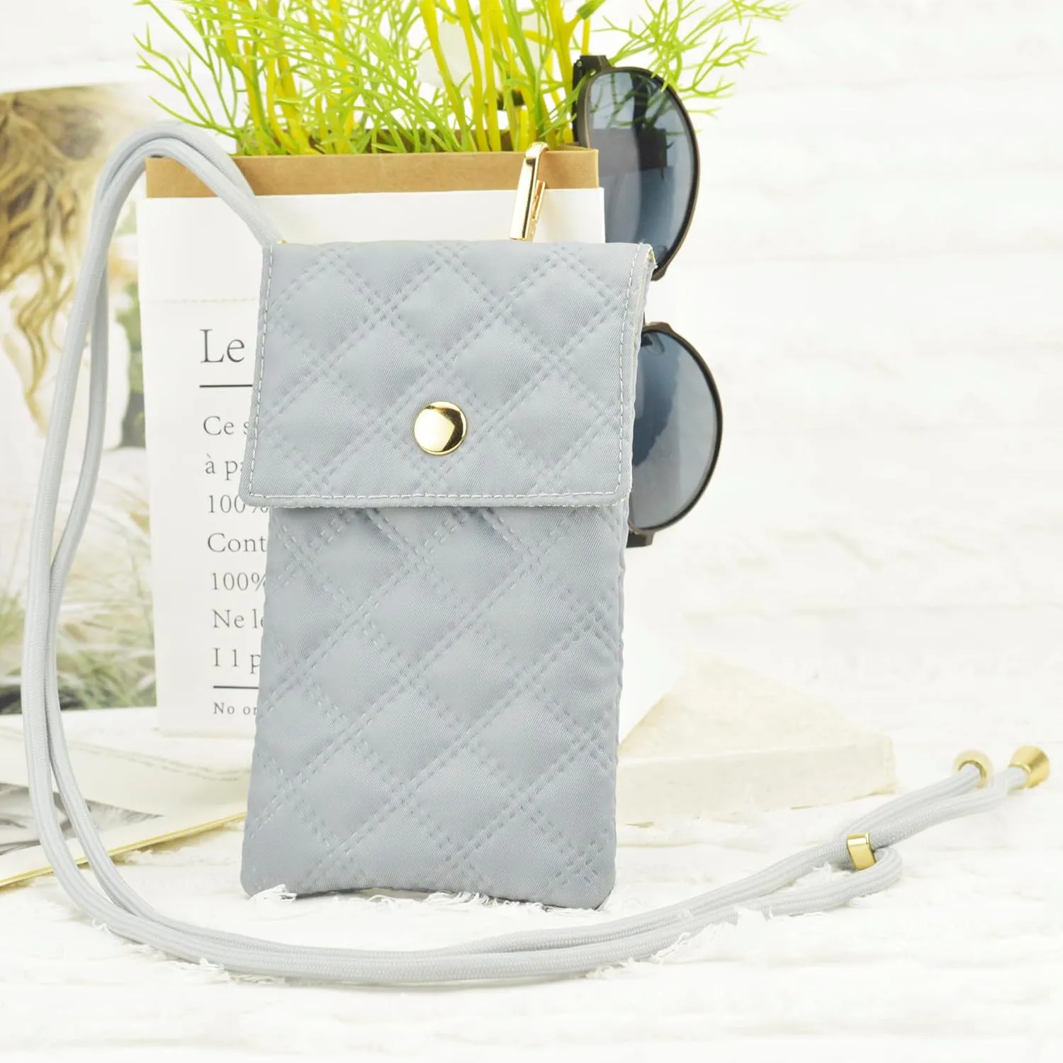 Soft Glasses Case Double Eyeglasses Case for Women with Adjustable Shoulder Strap and Key Chain Cell Phone Purse