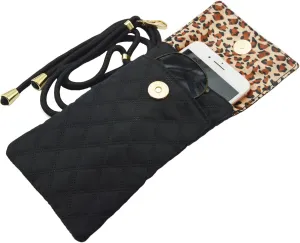 Soft Glasses Case Double Eyeglasses Case for Women with Adjustable Shoulder Strap and Key Chain Cell Phone Purse