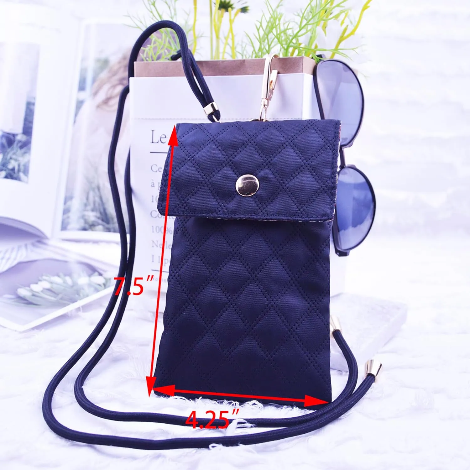 Soft Glasses Case Double Eyeglasses Case for Women with Adjustable Shoulder Strap and Key Chain Cell Phone Purse