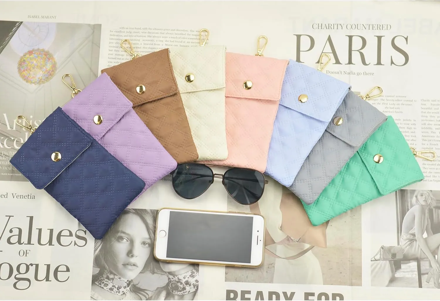 Soft Glasses Case Double Eyeglasses Case for Women with Adjustable Shoulder Strap and Key Chain Cell Phone Purse