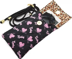 Soft Glasses Case Double Eyeglasses Case for Women with Adjustable Shoulder Strap and Key Chain Cell Phone Purse