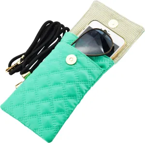 Soft Glasses Case Double Eyeglasses Case for Women with Adjustable Shoulder Strap and Key Chain Cell Phone Purse