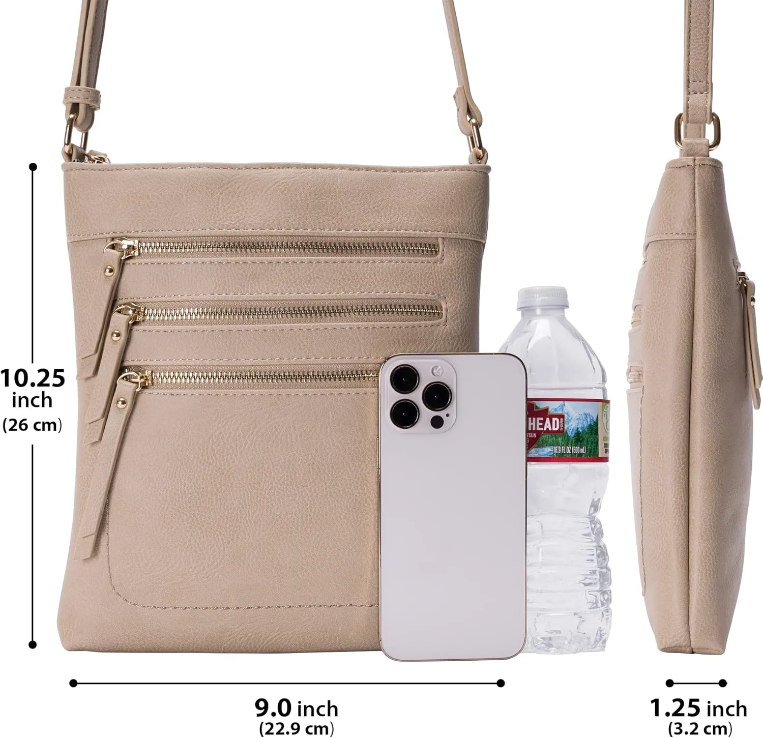 Solene Crossbody Bag Functional Multi Pocket Messenger Purse Top Zip Closure Shoulder Handbag With Adjustable Strap