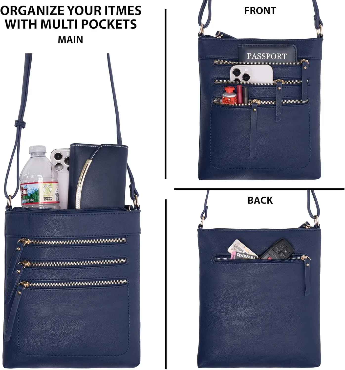Solene Crossbody Bag Functional Multi Pocket Messenger Purse Top Zip Closure Shoulder Handbag With Adjustable Strap