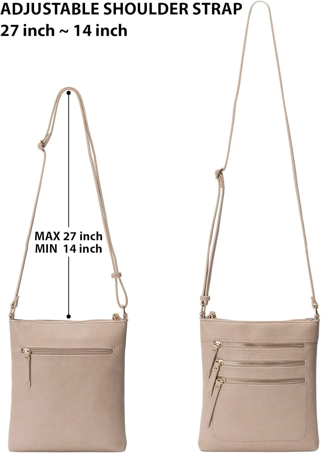 Solene Crossbody Bag Functional Multi Pocket Messenger Purse Top Zip Closure Shoulder Handbag With Adjustable Strap