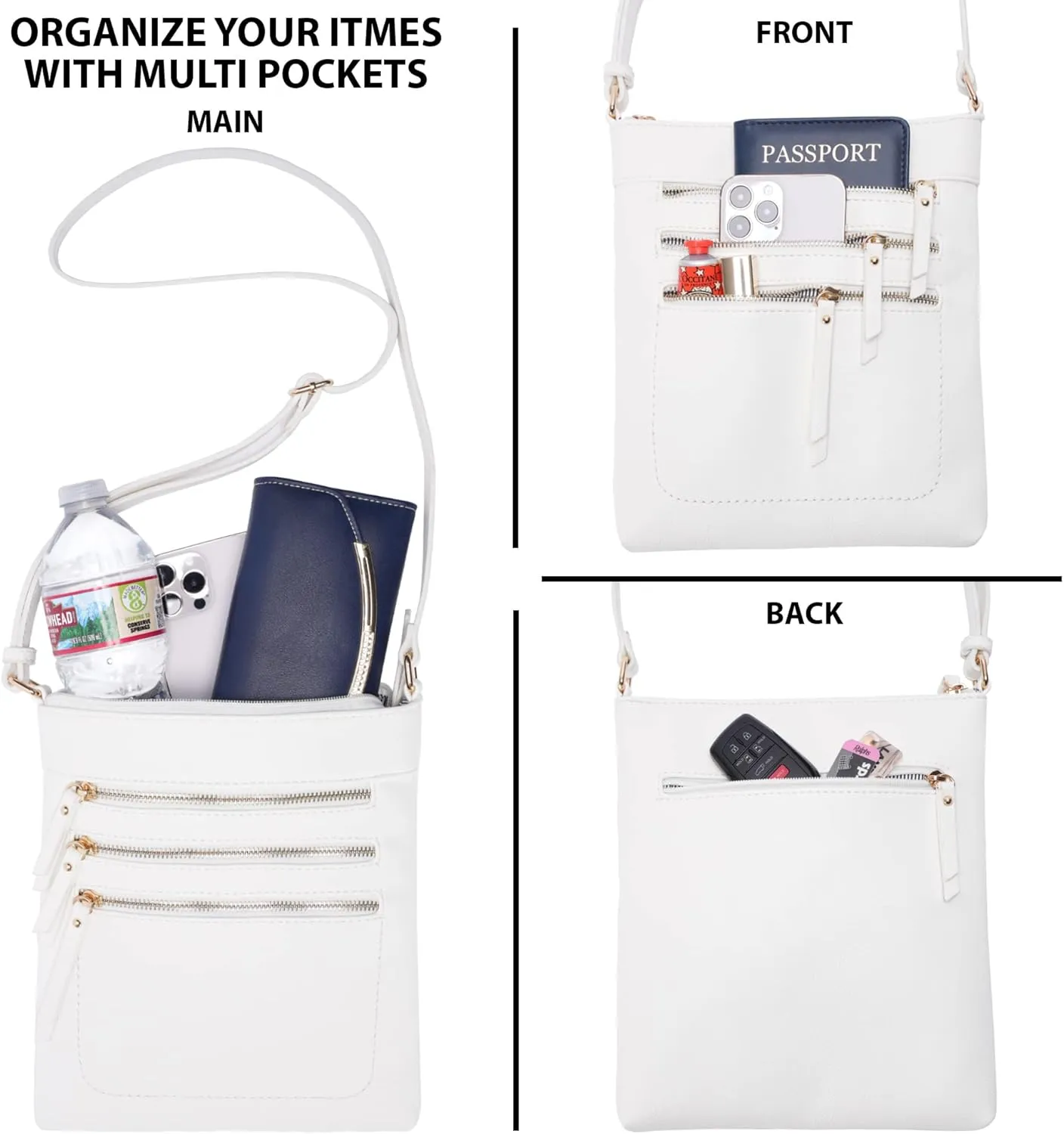 Solene Crossbody Bag Functional Multi Pocket Messenger Purse Top Zip Closure Shoulder Handbag With Adjustable Strap