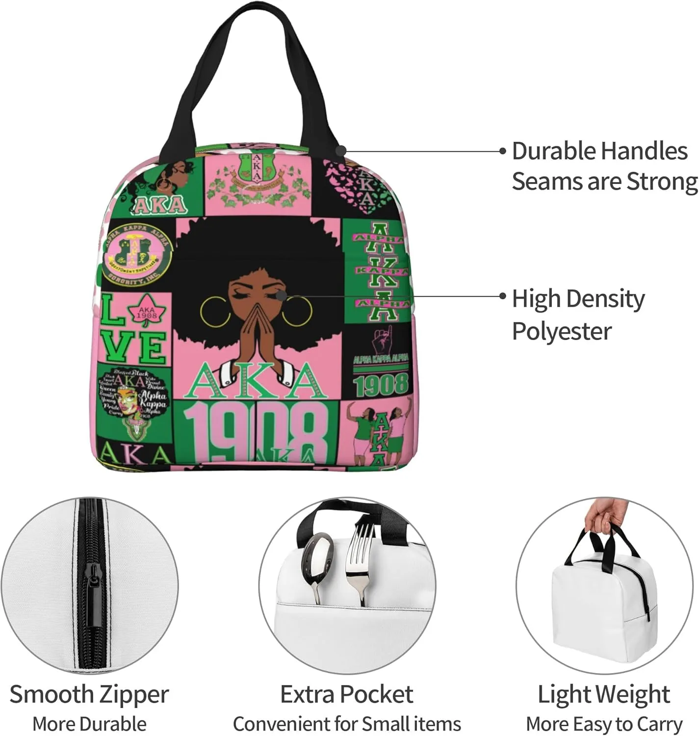 Sorority Lunch Box for Men Women Insulated Reusable Portable Travel Picnic Waterproof Lunch Tote Bags