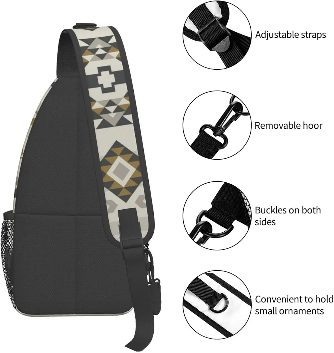 Southwest Native American Sling Bag Crossbody Backpack,Aztec Ethnic Geometric Striped Tribal Chest Bag Casual Shoulder Backpack Abstract Navajo Print Travel Hiking Daypack for Men Women