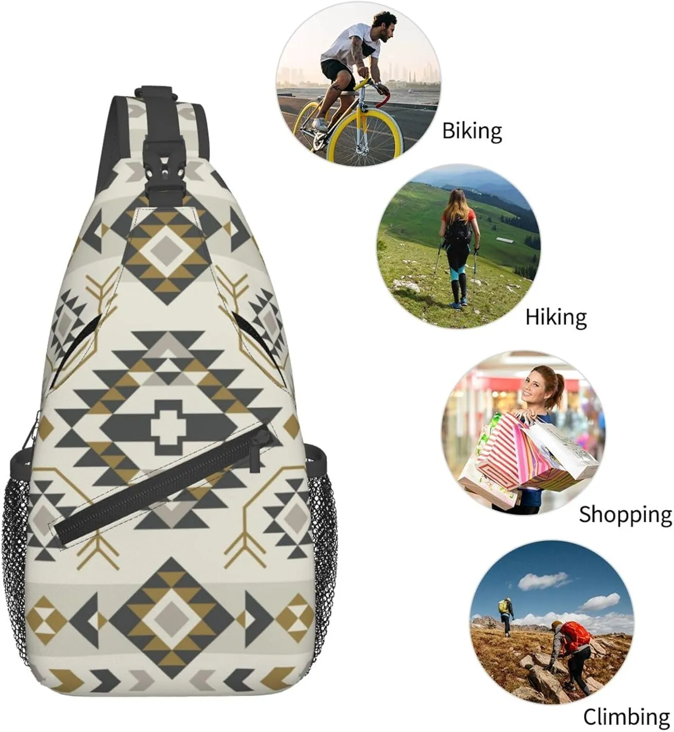 Southwest Native American Sling Bag Crossbody Backpack,Aztec Ethnic Geometric Striped Tribal Chest Bag Casual Shoulder Backpack Abstract Navajo Print Travel Hiking Daypack for Men Women