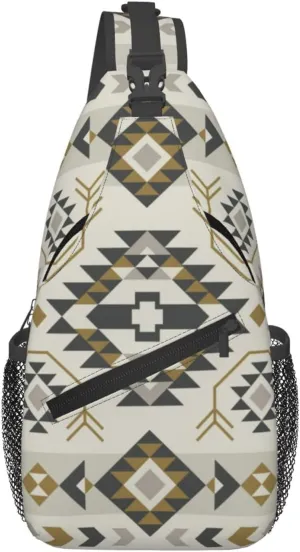 Southwest Native American Sling Bag Crossbody Backpack,Aztec Ethnic Geometric Striped Tribal Chest Bag Casual Shoulder Backpack Abstract Navajo Print Travel Hiking Daypack for Men Women