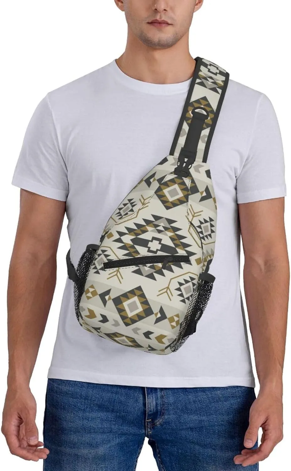 Southwest Native American Sling Bag Crossbody Backpack,Aztec Ethnic Geometric Striped Tribal Chest Bag Casual Shoulder Backpack Abstract Navajo Print Travel Hiking Daypack for Men Women
