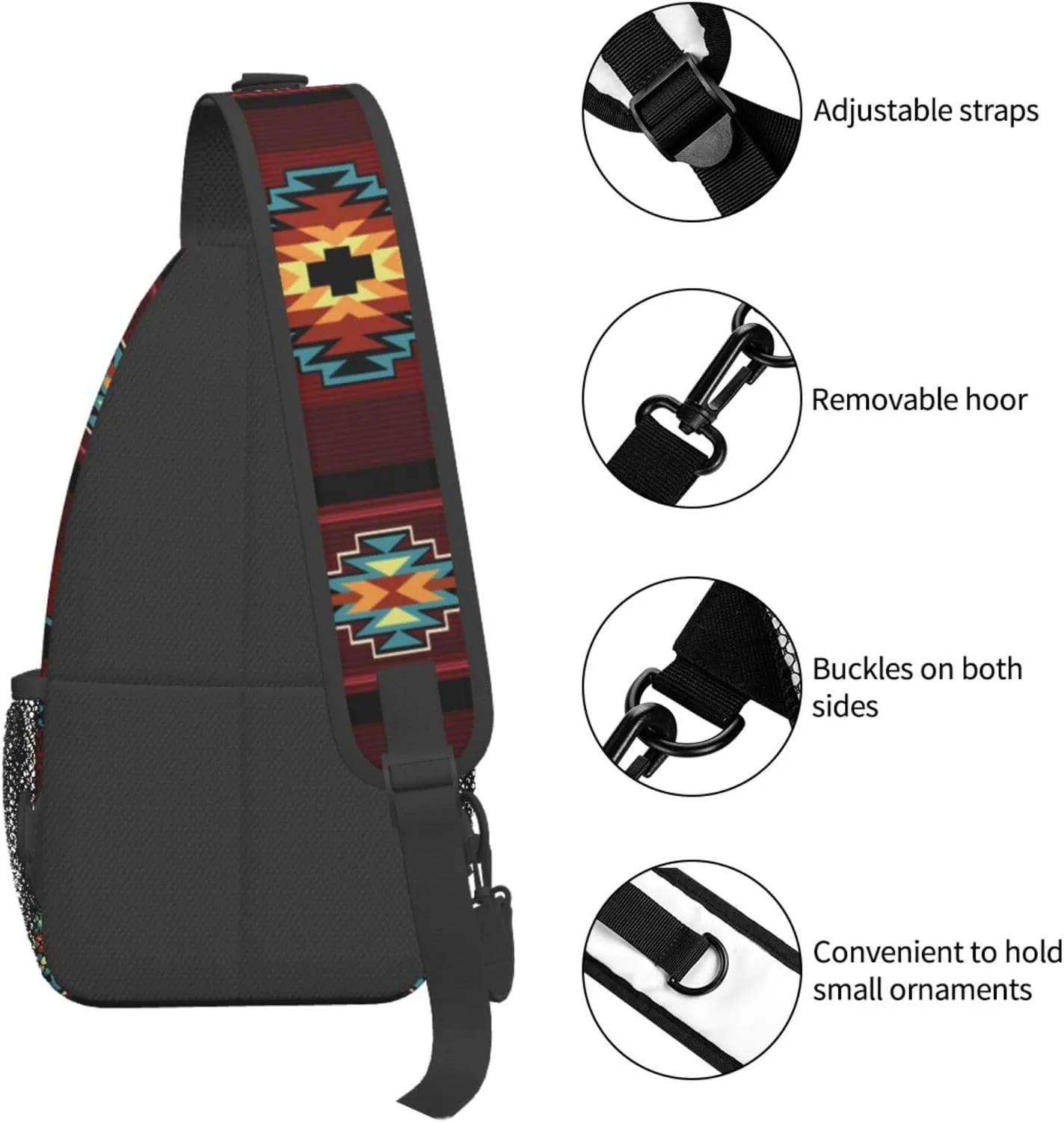 Southwest Native American Tribal Sling Bag for Women Men Aztec Geometry Striped Red Pattern Crossbody Backpack Abstract Navajo Print Sling Backpack Casual Shoulder Bag Travel Hiking Daypack