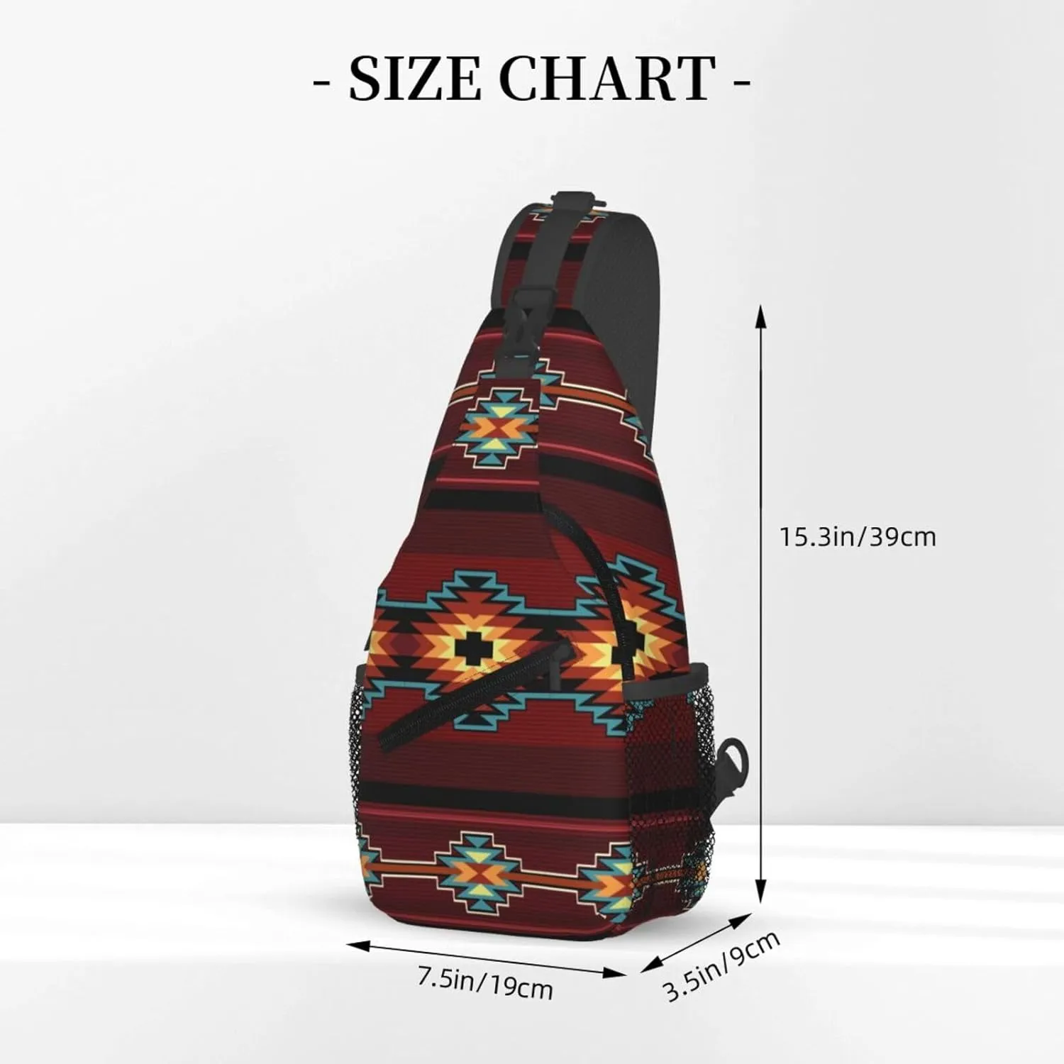 Southwest Native American Tribal Sling Bag for Women Men Aztec Geometry Striped Red Pattern Crossbody Backpack Abstract Navajo Print Sling Backpack Casual Shoulder Bag Travel Hiking Daypack