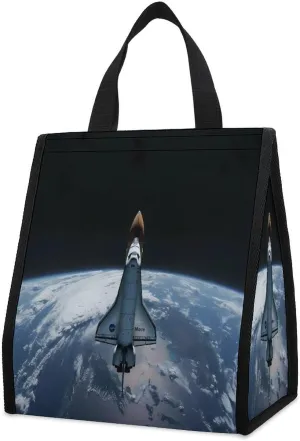 Spaceship Shuttle in Space Lunch Bag for Adults Reusable Insulated Lunch Box Cooler Lunch Tote Bag for Work Travel Picnic