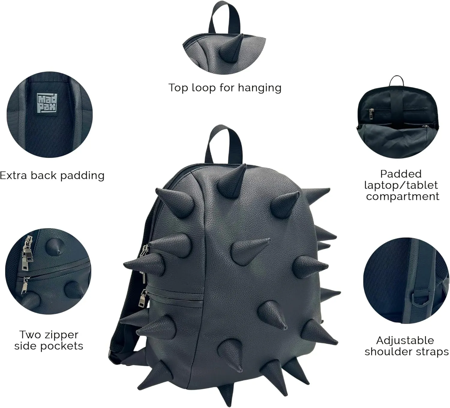 Spike Got Your Black Stylish Lightweight Compact Premium Faux Leather Daypack for Men & Women Durable Unisex Casual Travel 13" Laptop Commuter Bag