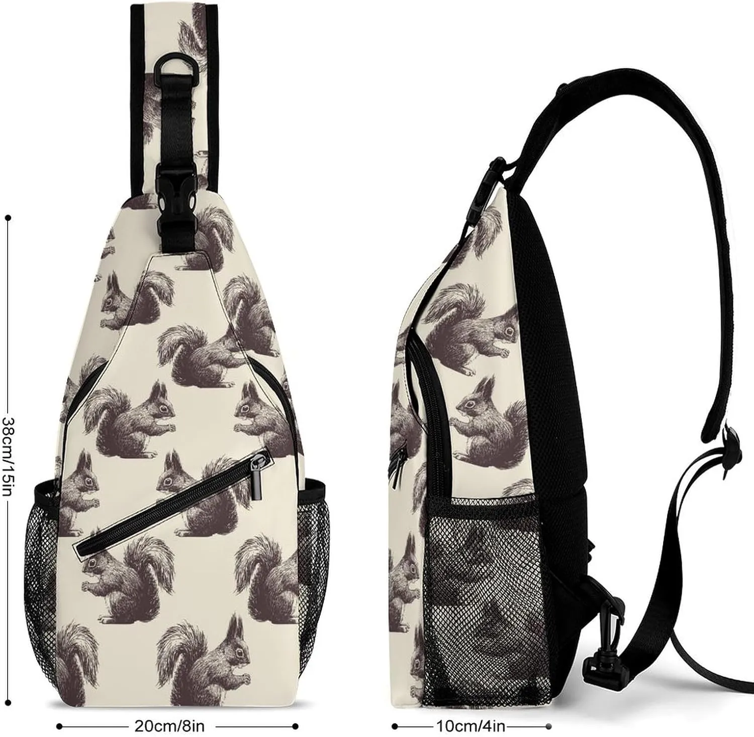 Squirrels-beige-pattern Crossbody Sling Bag for Women Men Travel Chest Bag, Cycling Shoulder Backpack