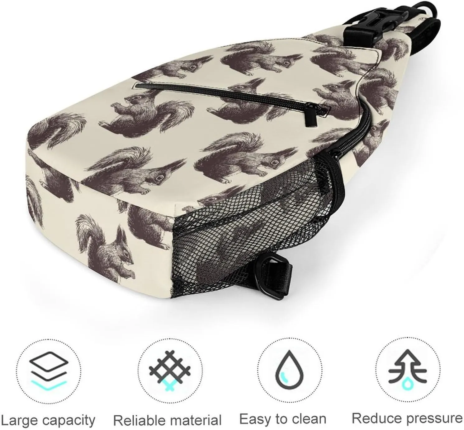 Squirrels-beige-pattern Crossbody Sling Bag for Women Men Travel Chest Bag, Cycling Shoulder Backpack