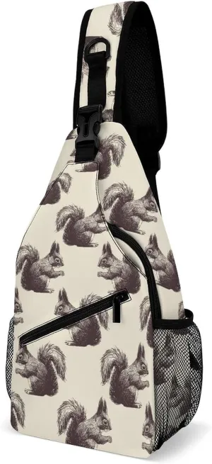 Squirrels-beige-pattern Crossbody Sling Bag for Women Men Travel Chest Bag, Cycling Shoulder Backpack