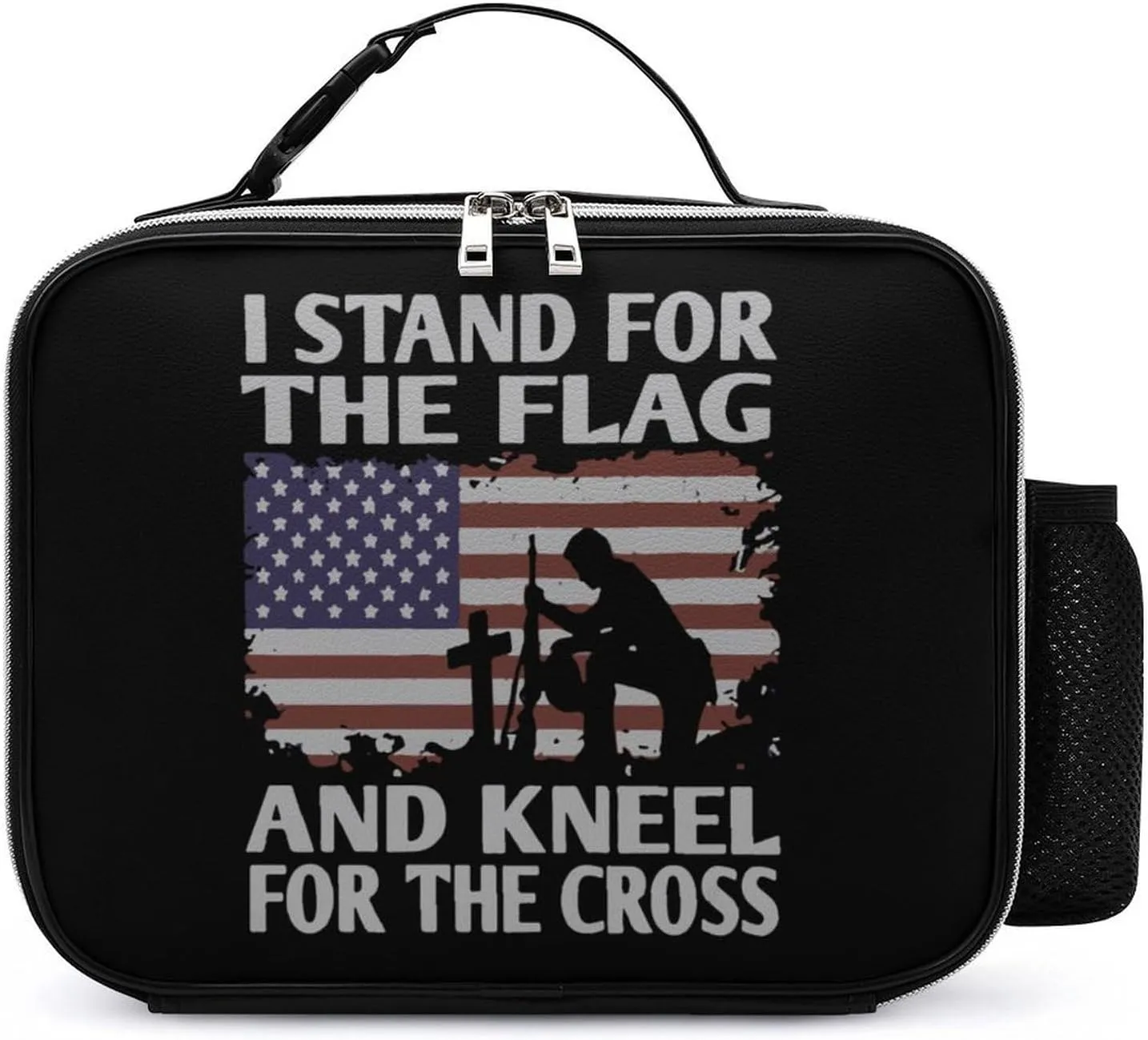 Stand for Flag Kneel for Cross Travel Lunch Bags Leather Insulated Tote Bag with Detachable Buckled Handle to-Go Food Containers
