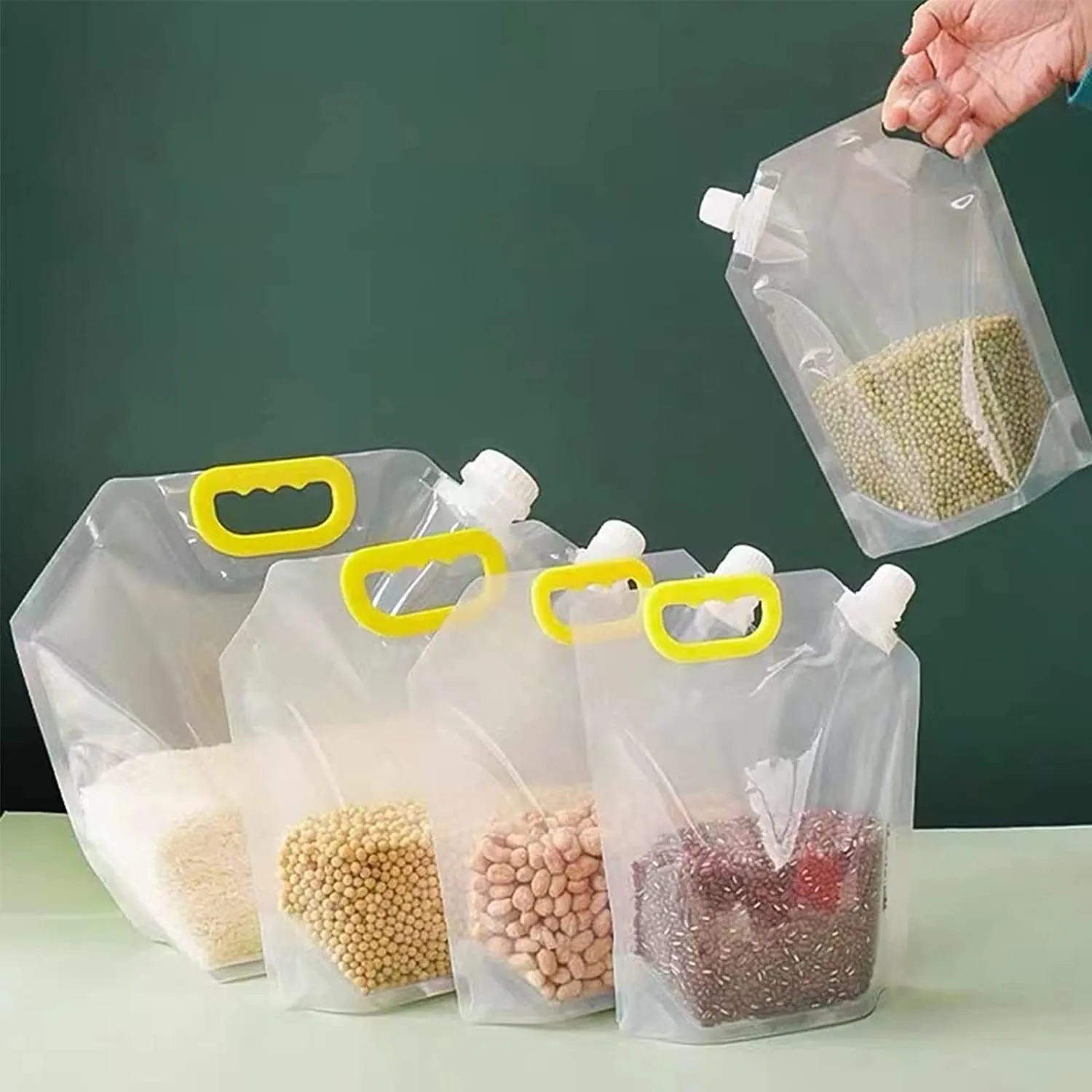 Stand Up Food Storage Pouches, Reusable Clear Grain Storage Suction Bags, Grain Moisture-proof Sealed Bag, Airtight Smell Proof Packaging Baggies, Reusable Produce Bags (3 * 1 3 * 1.5 2 * 2.5 2 * 5)