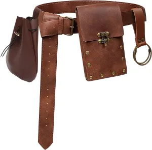 Steampunk Fashion Waist Bag Fanny Pack Belt Pouch Phone Purse Festival Medieval Renaissance Costume Retro Cosplay Accessory (2P-Brown)