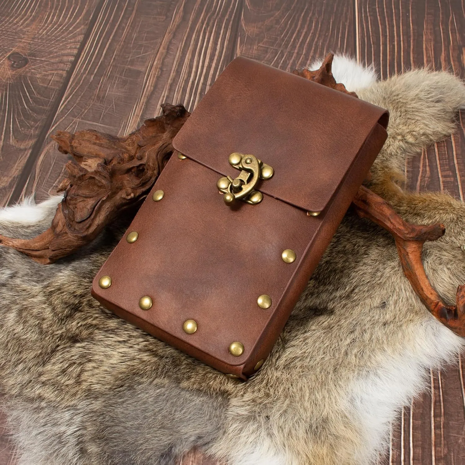 Steampunk Fashion Waist Bag Fanny Pack Belt Pouch Phone Purse Festival Medieval Renaissance Costume Retro Cosplay Accessory (2P-Brown)