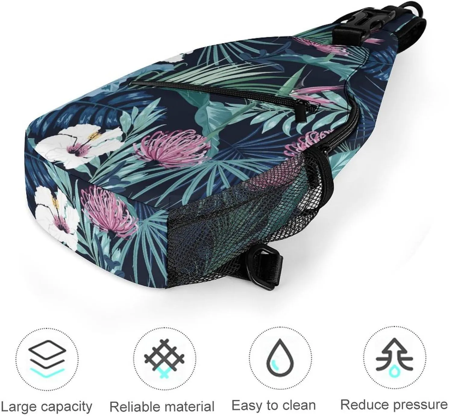 Stylish-dark-tropical-flower Print Crossbody Sling Bag for Women Men Travel Chest Bag, Cycling Shoulder Backpack, 38x20cm, Style