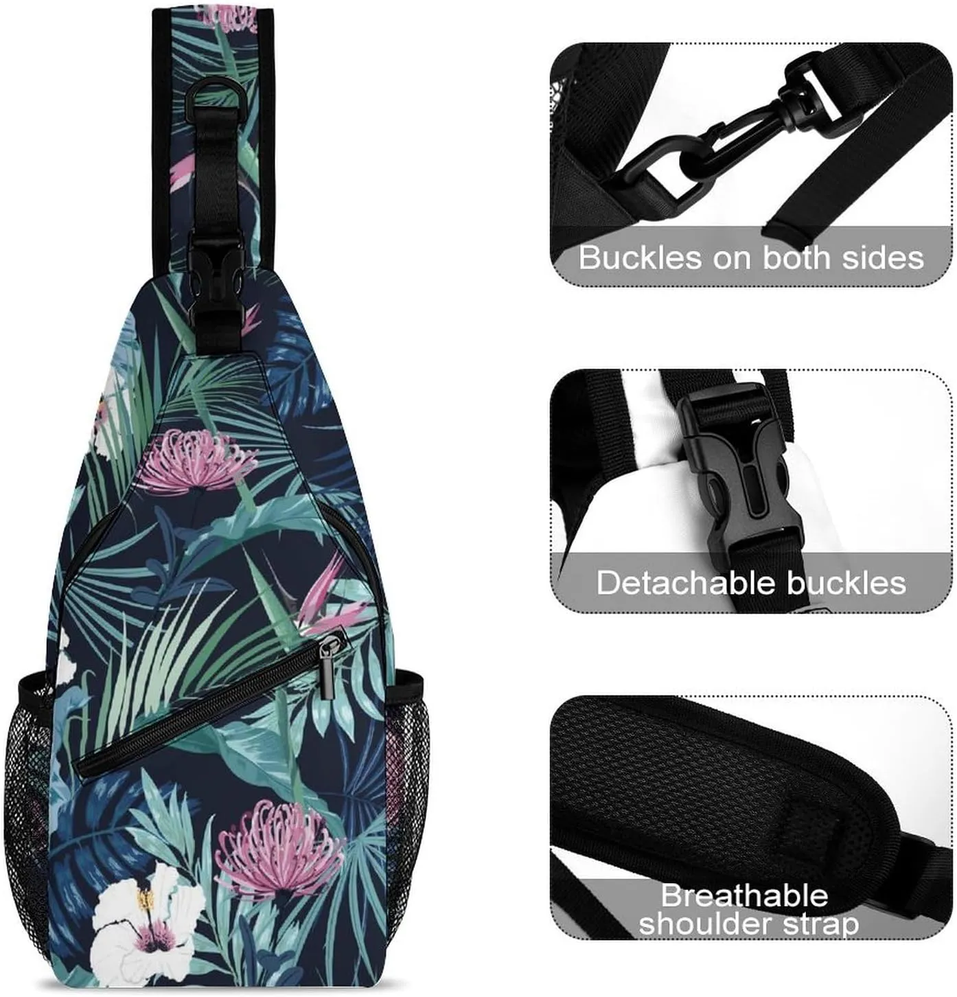 Stylish-dark-tropical-flower Print Crossbody Sling Bag for Women Men Travel Chest Bag, Cycling Shoulder Backpack, 38x20cm, Style