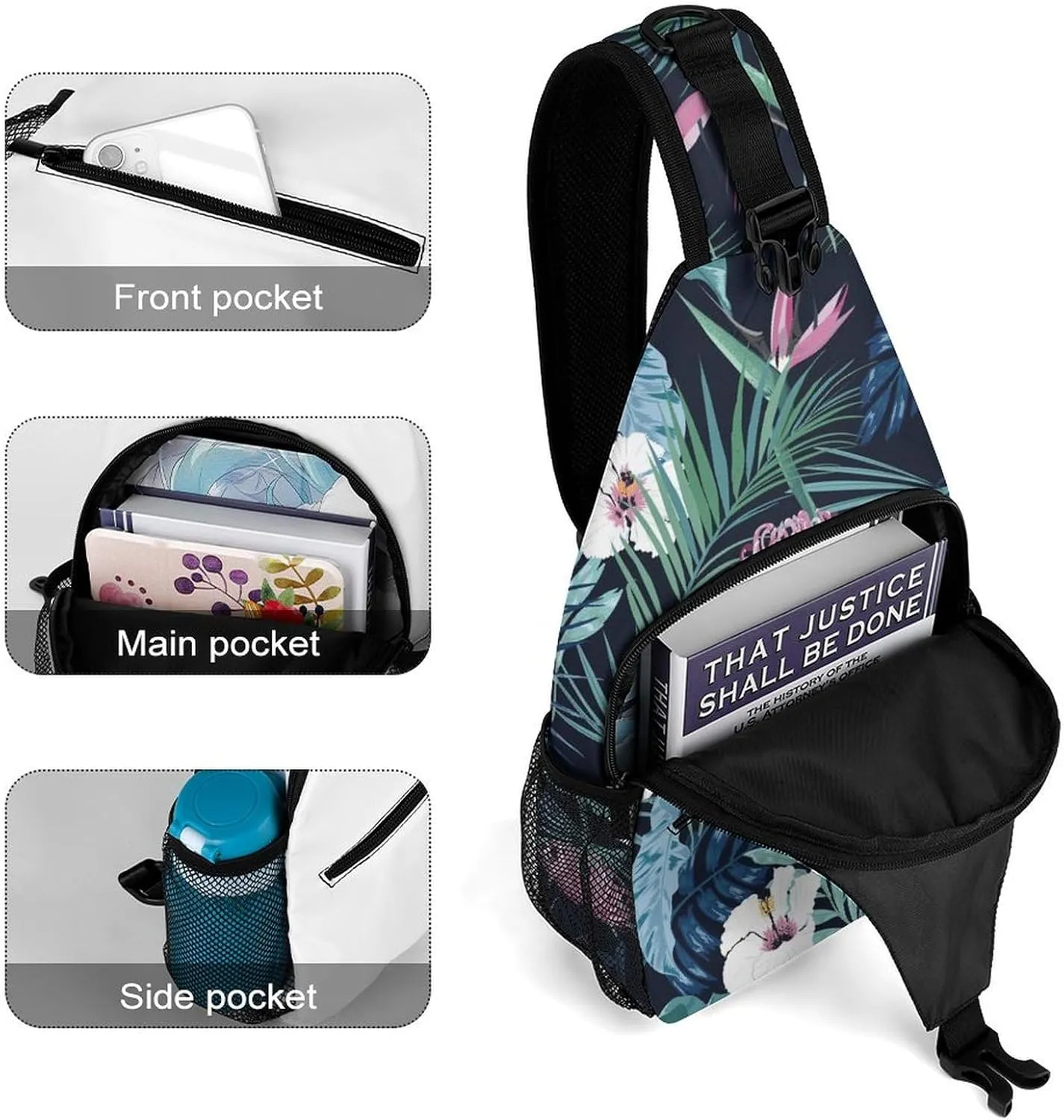 Stylish-dark-tropical-flower Print Crossbody Sling Bag for Women Men Travel Chest Bag, Cycling Shoulder Backpack, 38x20cm, Style