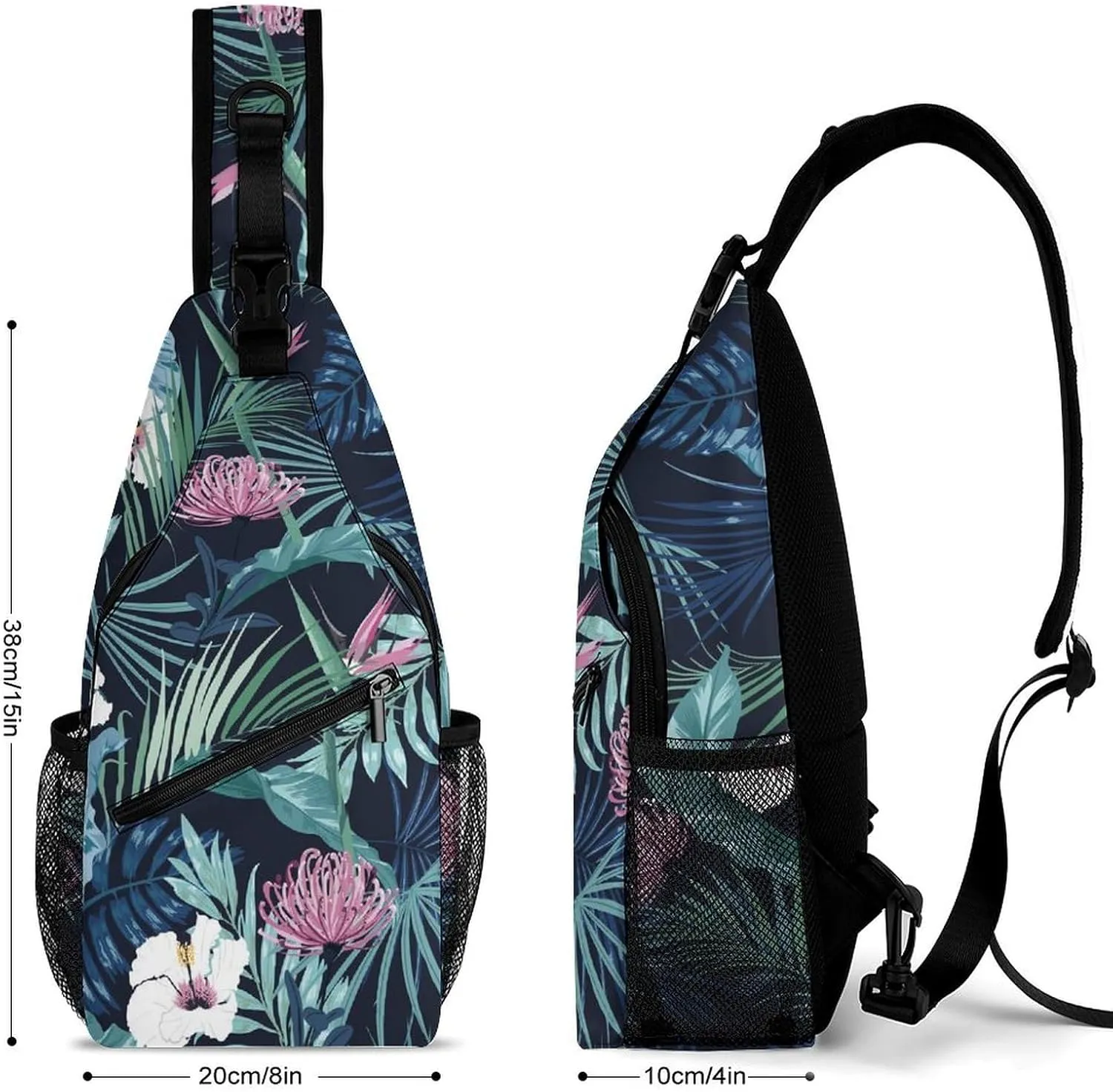Stylish-dark-tropical-flower Print Crossbody Sling Bag for Women Men Travel Chest Bag, Cycling Shoulder Backpack, 38x20cm, Style
