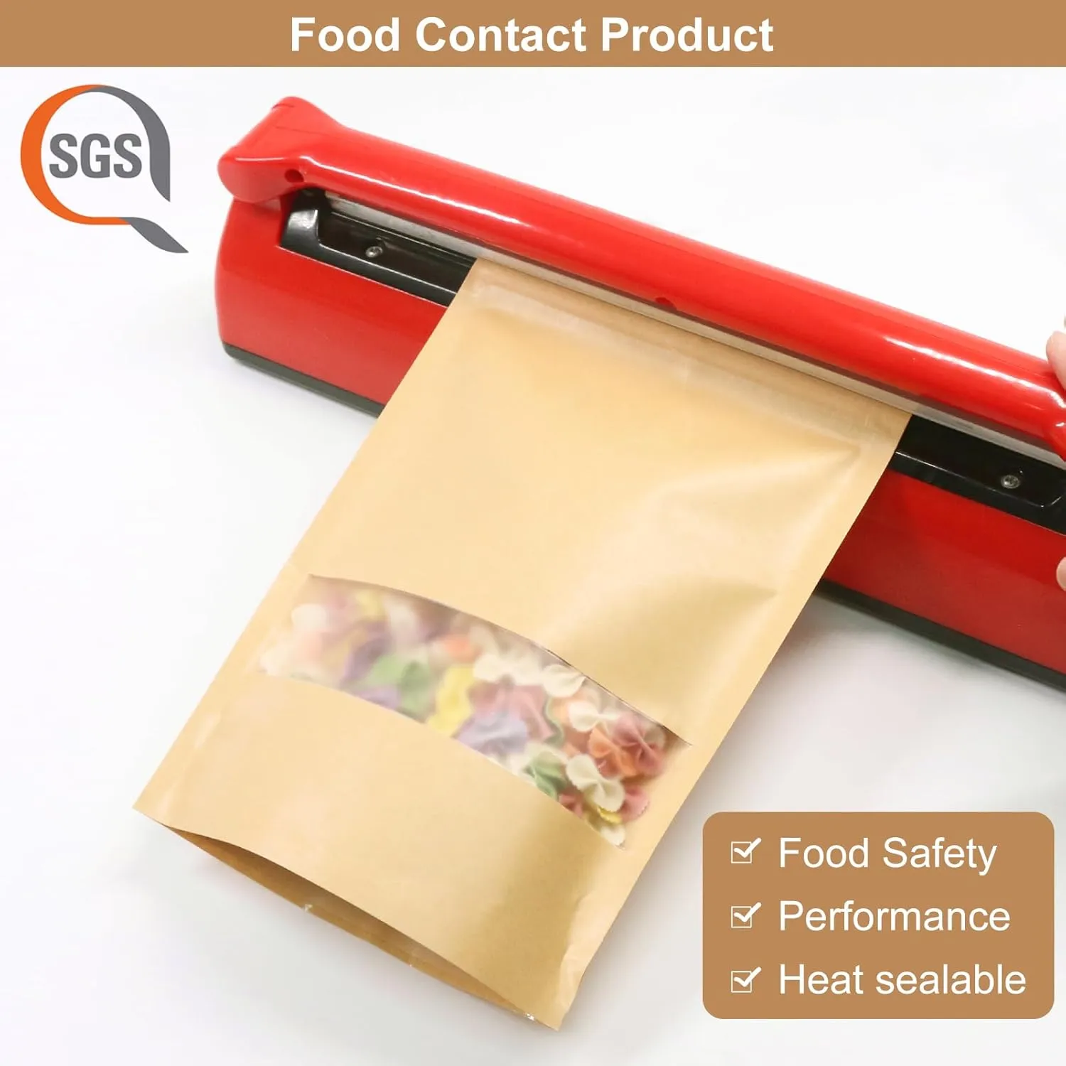 SumDirect Kraft Food Bags with Window - Resealable Kraft Stand Up Pouches, 50Pack 4.7x7.8inches Zipper Food Storage Bags for Packaging