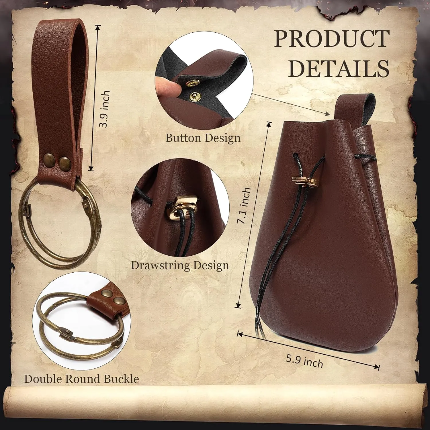 SUMGOGO Retro Belt Pouch Waist Bag Womens Fanny Pack Cellphone Holder Steampunk Medieval Renaissance Purse Costume Accessory