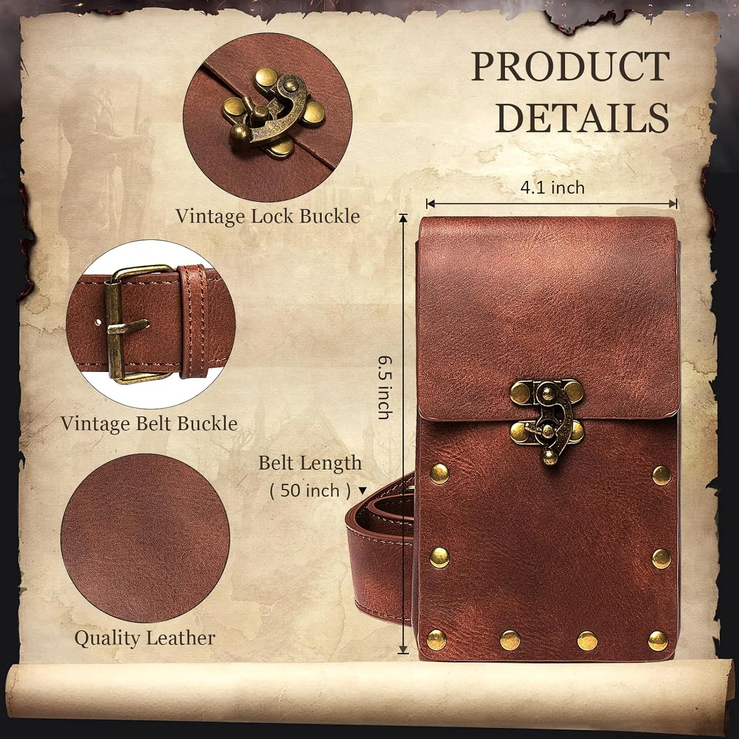 SUMGOGO Retro Belt Pouch Waist Bag Womens Fanny Pack Cellphone Holder Steampunk Medieval Renaissance Purse Costume Accessory