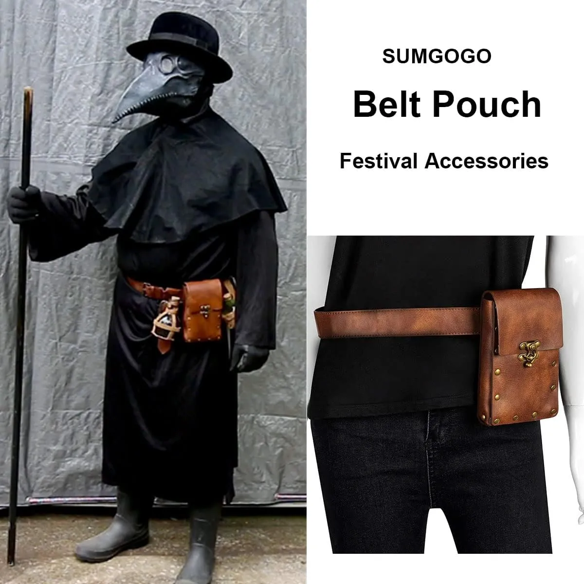SUMGOGO Retro Belt Pouch Waist Bag Womens Fanny Pack Cellphone Holder Steampunk Medieval Renaissance Purse Costume Accessory