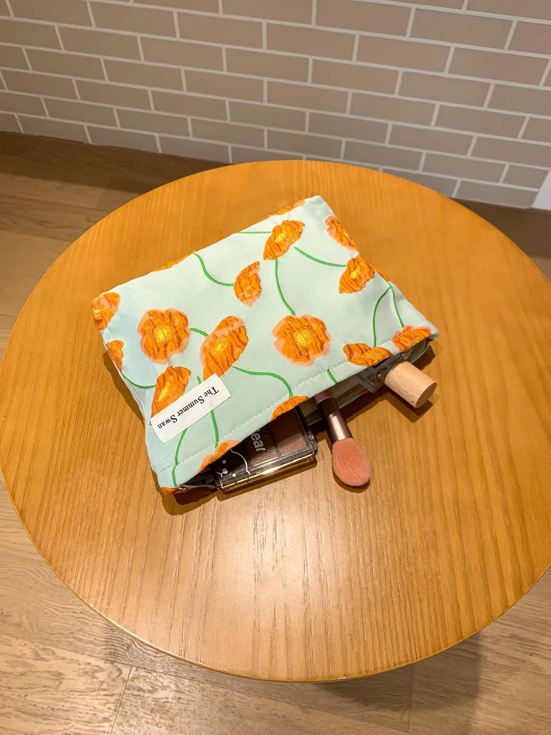 Summer Swan | Large Floral Mid-day Clutch | Period Kit & Hygiene Bag | Skincare Bag | Cute Color Block Floral Orange