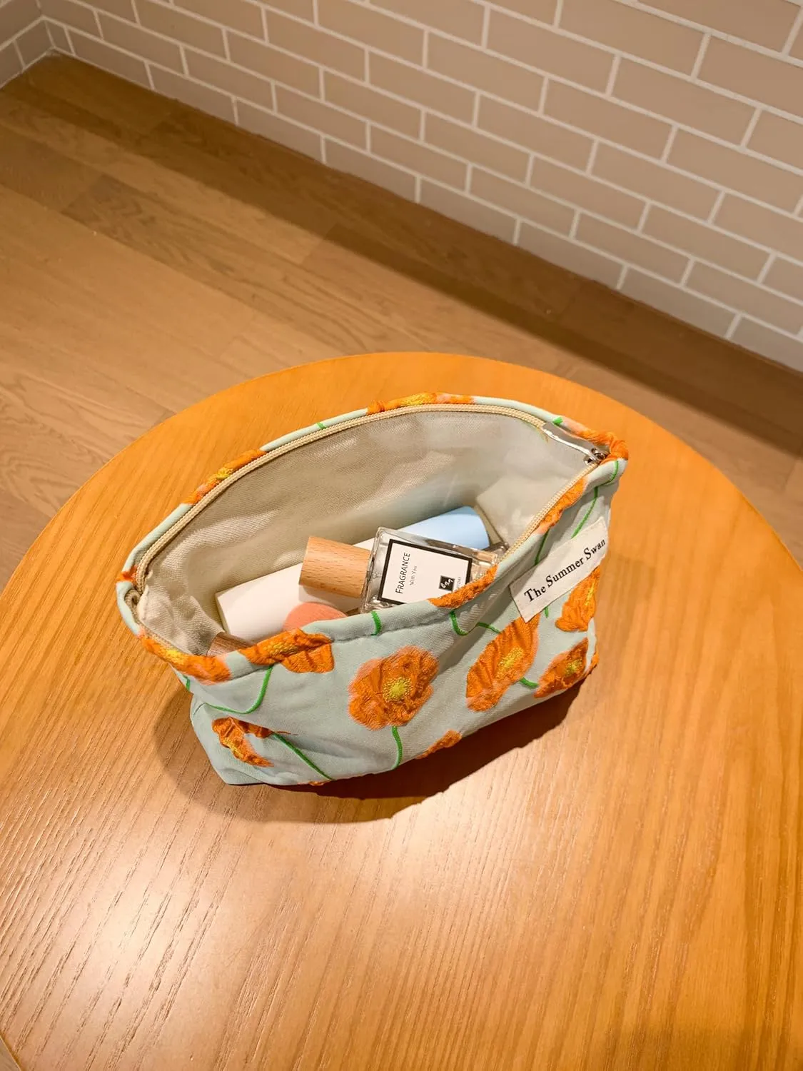 Summer Swan | Large Floral Mid-day Clutch | Period Kit & Hygiene Bag | Skincare Bag | Cute Color Block Floral Orange