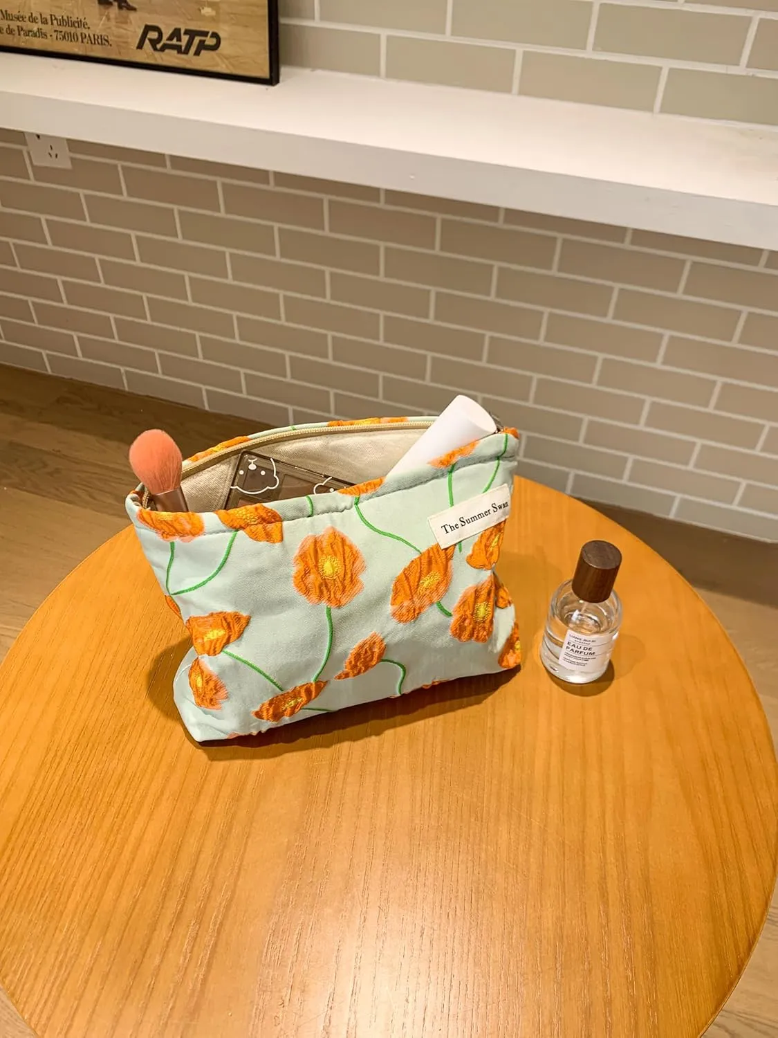Summer Swan | Large Floral Mid-day Clutch | Period Kit & Hygiene Bag | Skincare Bag | Cute Color Block Floral Orange