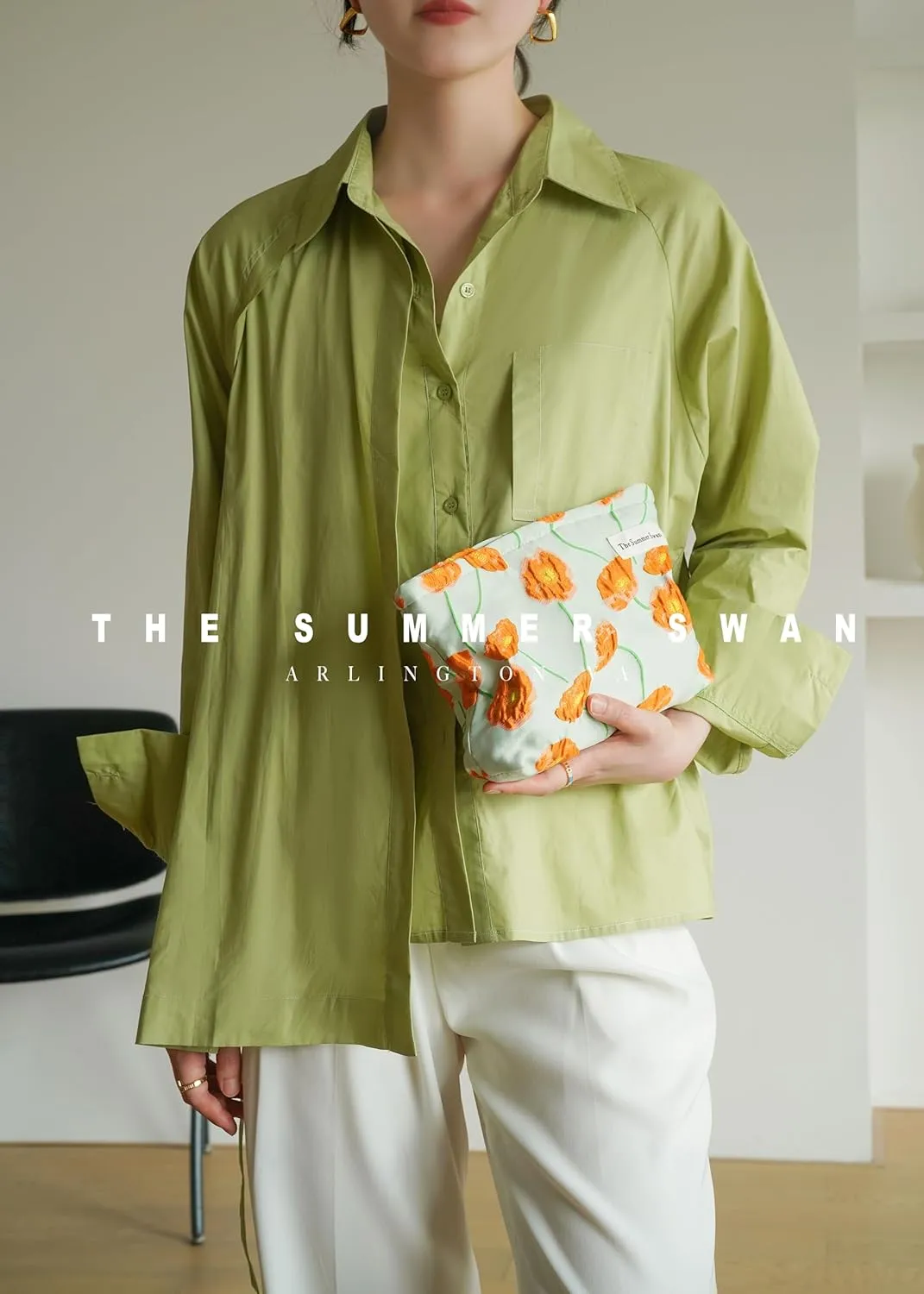 Summer Swan | Large Floral Mid-day Clutch | Period Kit & Hygiene Bag | Skincare Bag | Cute Color Block Floral Orange