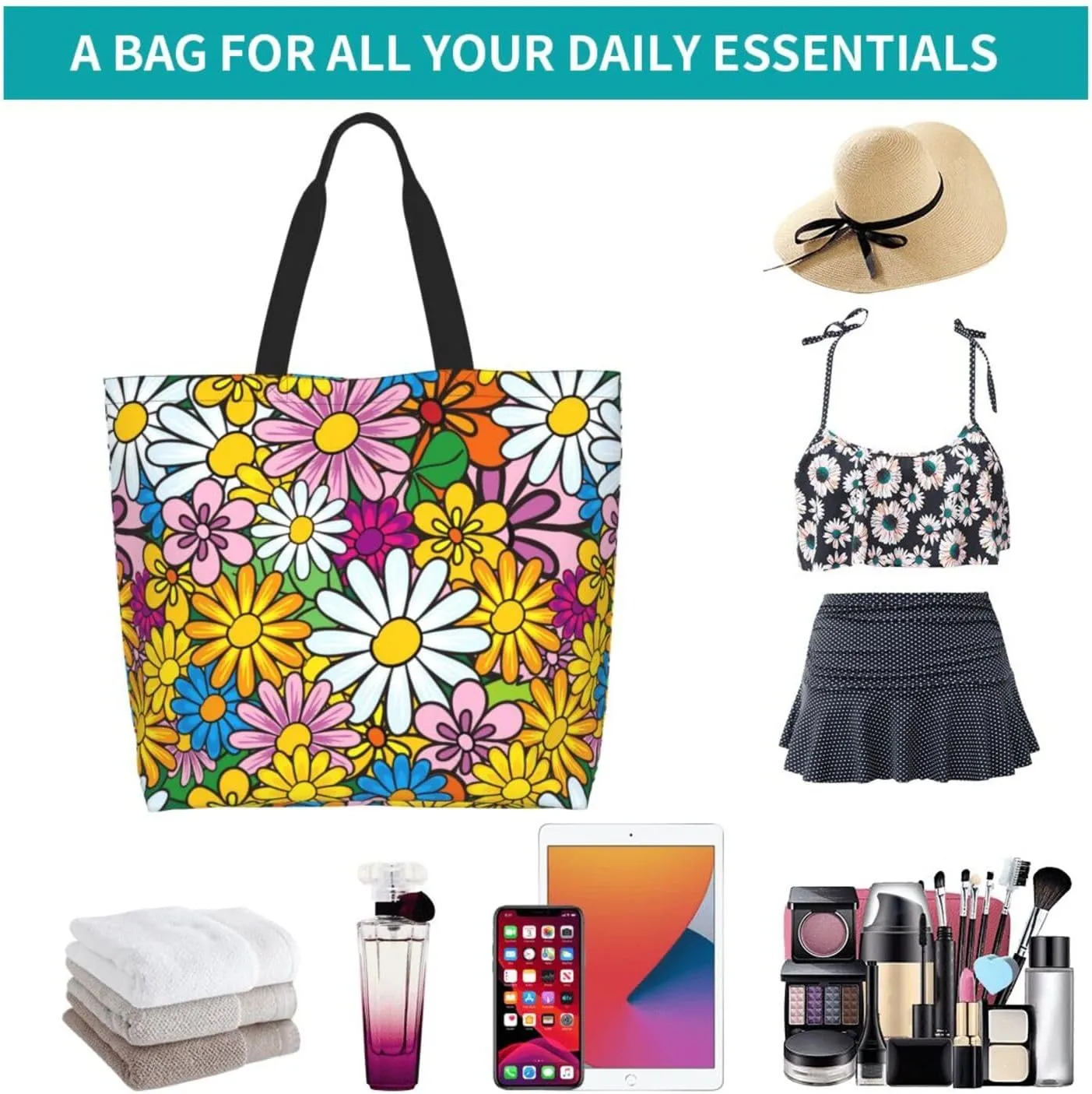 Sunflower Tote Bag For Women, Waterproof Shoulder Bags Big Reusable Grocery Handbag For Shopping Picnic Work Beach
